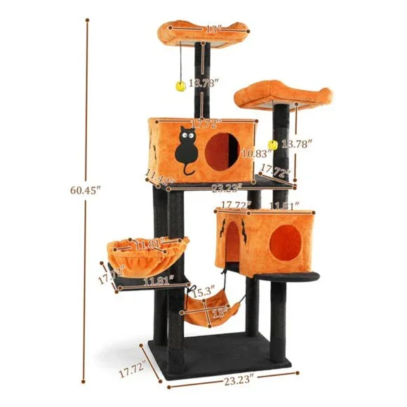 WhatDaDog 60 Cat Tree Spooky Halloween Cat Scratcher Post Cat Tower Fall Theme